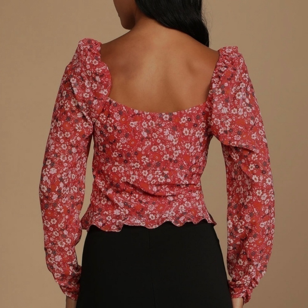 Lulus Ruffle Top with Sheer Sleeves, Size M - Picture 12 of 12
